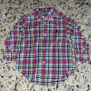 Polo Ralph Lauren Size 2T Pink Plaid Button Up 100% Cotton Green Blue Toddler